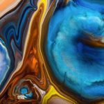 Round blue and amber coloured shapes in agate stone texture. Natural stone textures and patterns make great art and design inspiration.