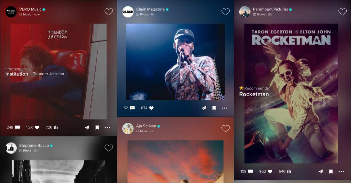 VERO chronological feed landscape mode.