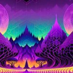 A surrealist landscape in mostly purple colours.