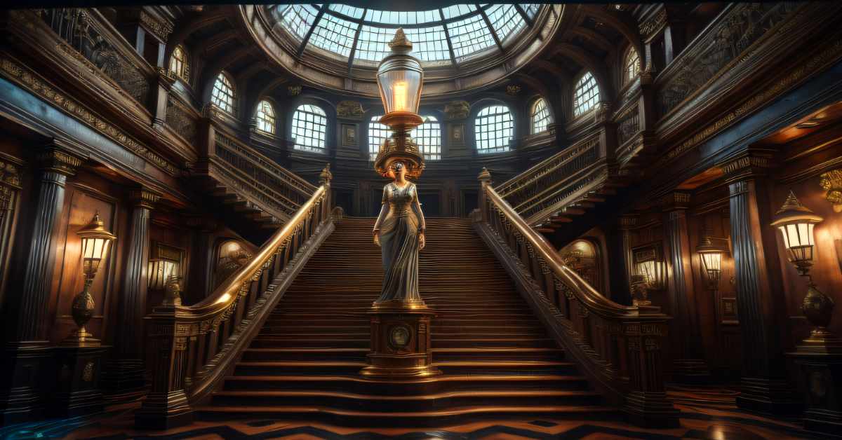 AI interpretation of the Titanic's Grand Staircase