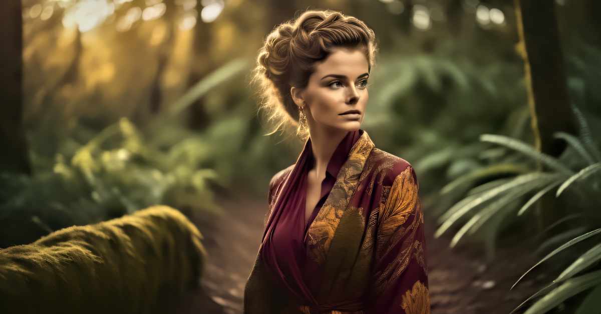 A model wearing Fall 2023 fall surface pattern colour palette