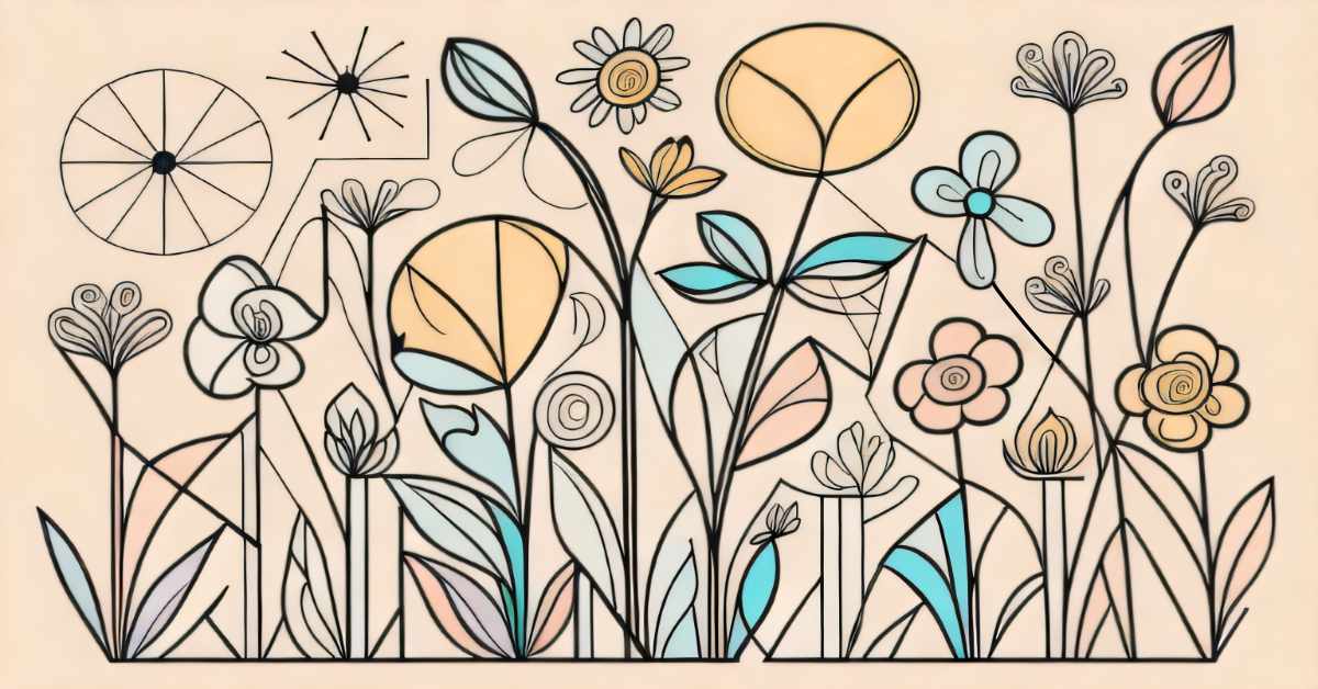 A whimsical abstract geometric garden showing the geometric exploration trend in surface pattern design for Fall 2023