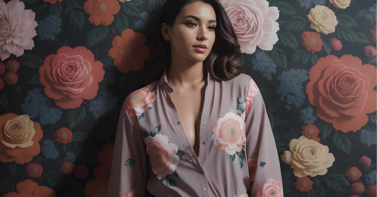 A Model Wearing the Artistic Florals Pattern Trend